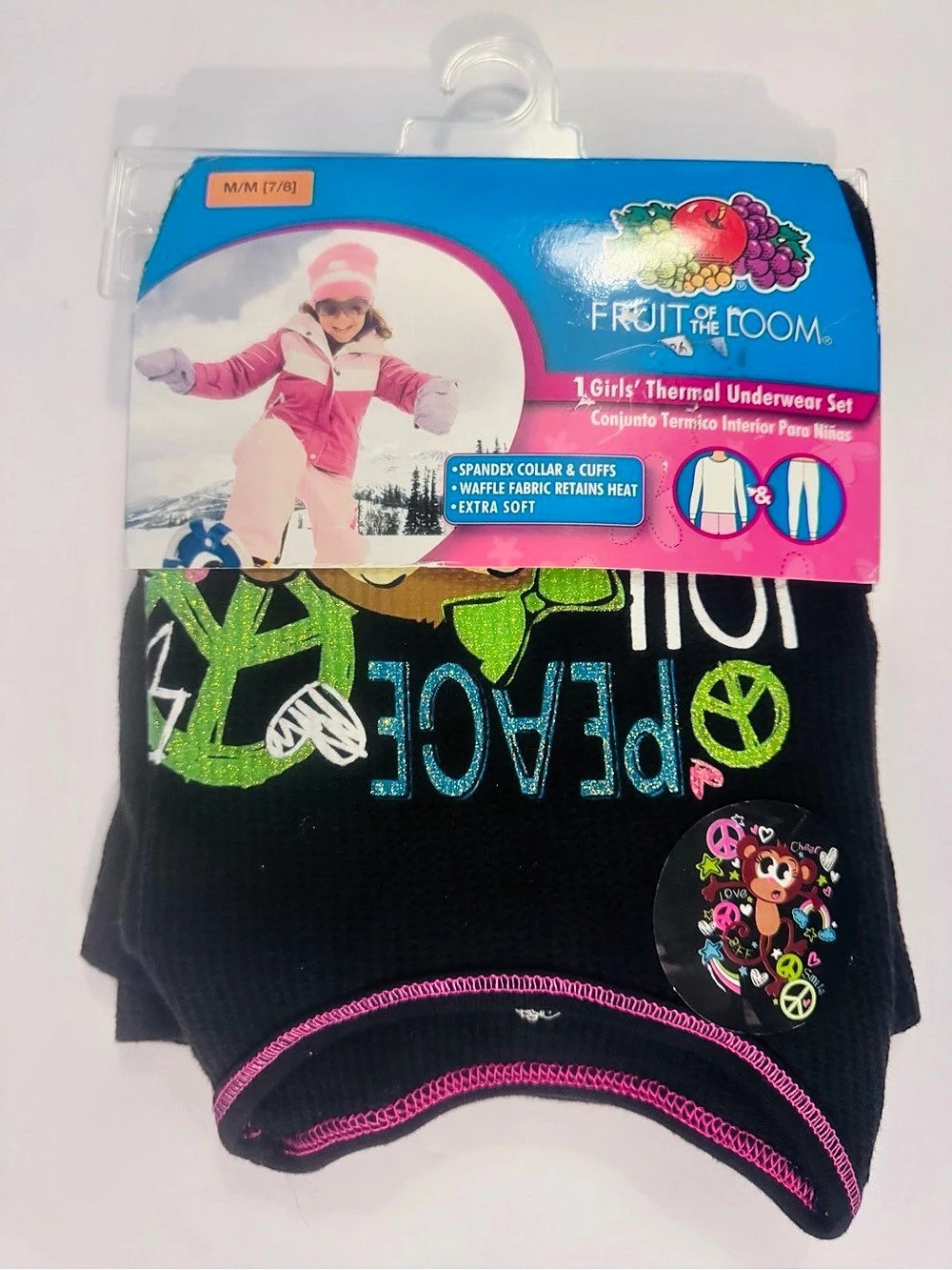 Fruit of the Loom Girls' Thermal Underwear Set Black & Pink Medium